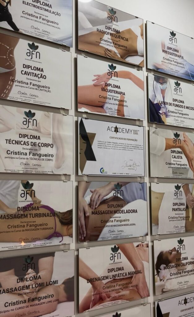 Certificados de massagem, estética e estética avançada